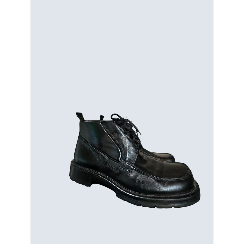 Vintage Bacco Bucci Black Leather Ankle Boots Lace Up Men's Size 8.5 Made Italy